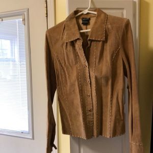Women’s tan leather shirt/jacket - size large